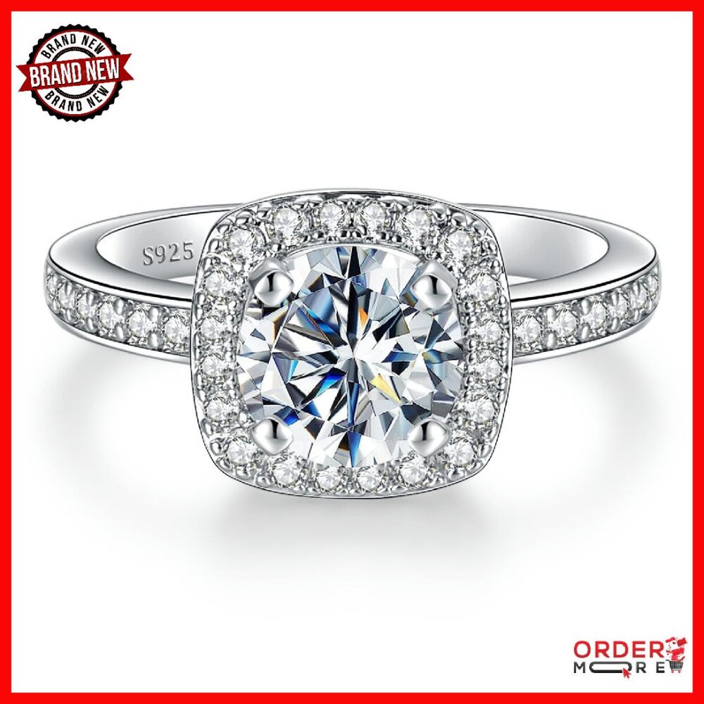 2ct Moissanite Halo Promise Ring Sterling Silver Size 7